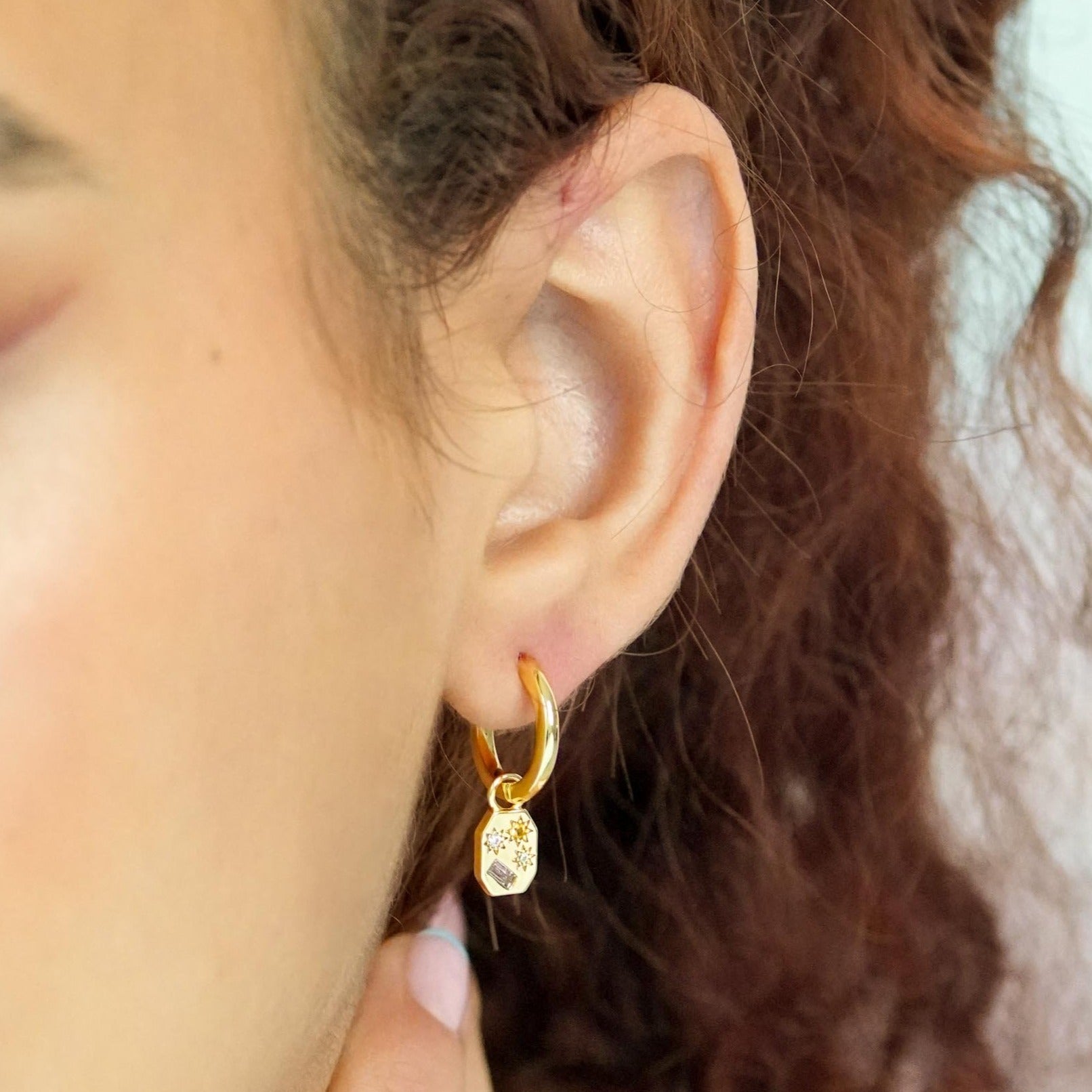 Hoop earrings with store charm gold