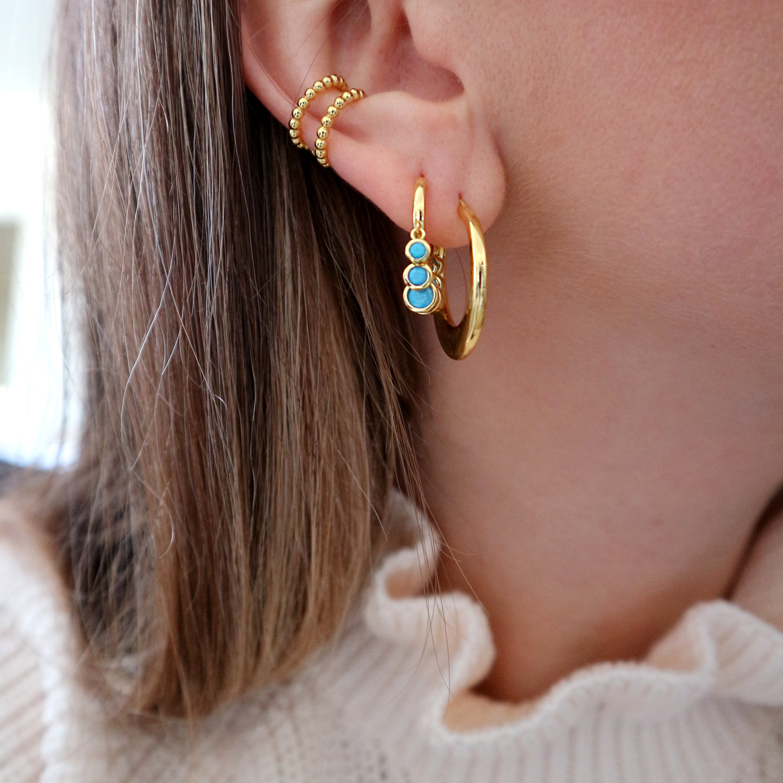 Turquoise and clearance gold hoop earrings